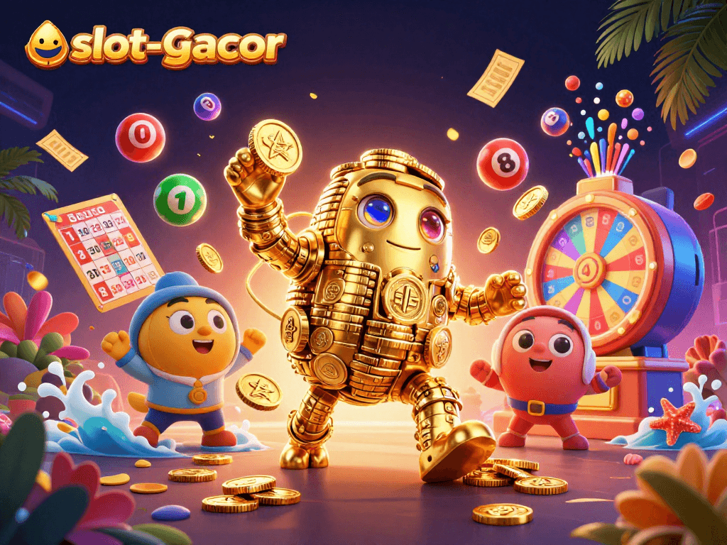 Experience big wins with slot-gacor themed illustration showcasing vibrant casino elements.