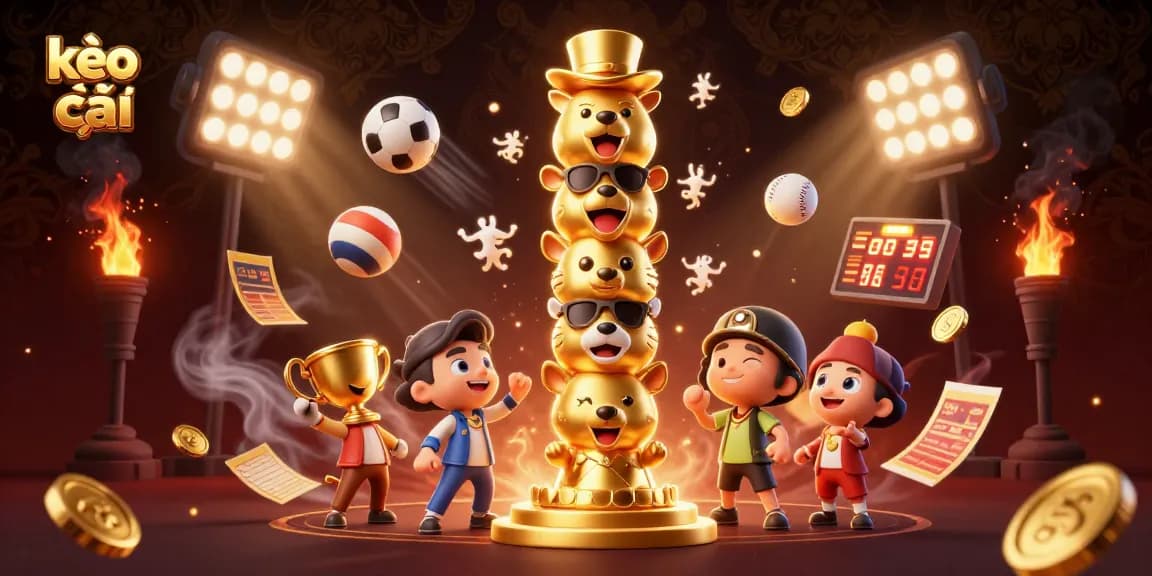Betting with kèo nhà cái: Experience dynamic sports action with casino elements in a rich, colorful illustration.