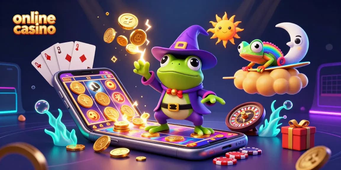 Engage in the thrilling world of online casino with colorful slot games and magical characters.