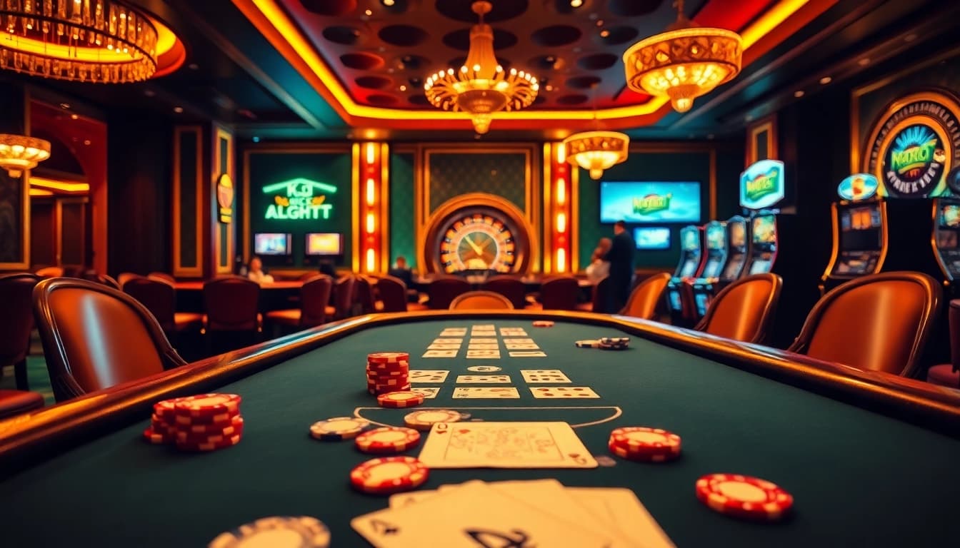 Exciting blackjack action at KJC LGBT-themed casino table with colorful poker chips.