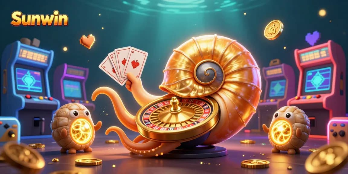 Experience thrilling gameplay with Sunwin as the giant nautilus evolves into a roulette wheel surrounded by vibrant gaming icons.