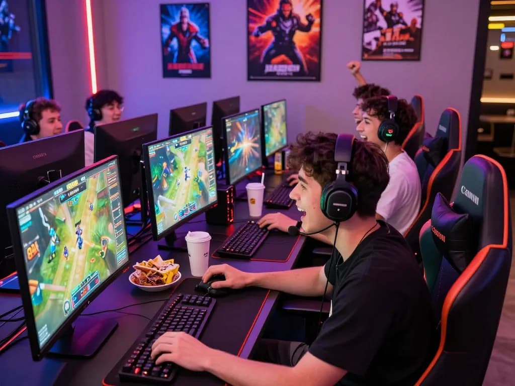 Dynamic gaming scene featuring 88aa game enthusiasts in a vibrant lounge with competitive atmosphere.