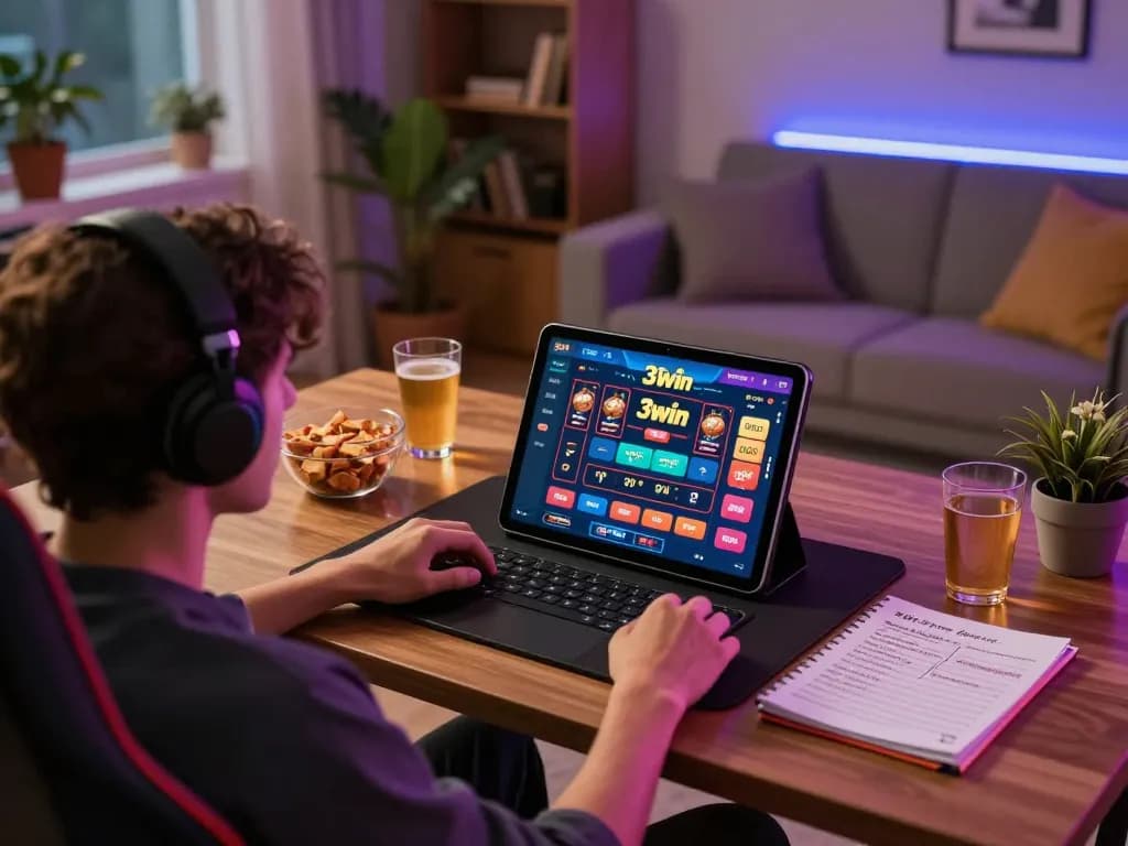 Engaging in betting strategies on 32win while enjoying a cozy home gaming setup.