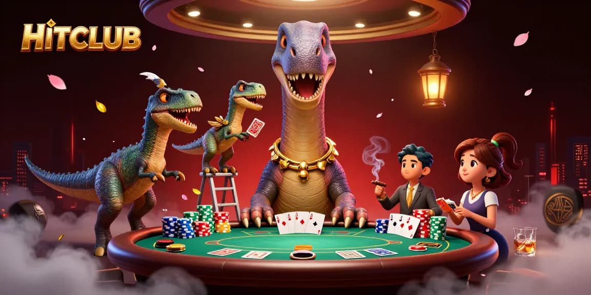 Engage in thrilling gameplay at HITCLUB with a captivating 3D casino illustration featuring unique characters.