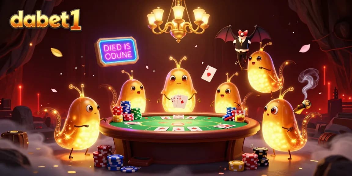 Experience dabet1's vibrant underground casino illuminated by glowworms and a bat dealer.