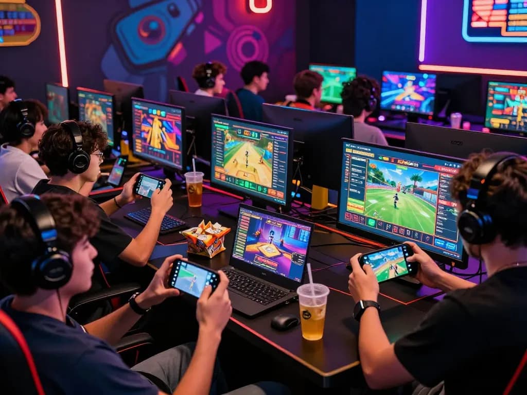 Players engrossed in the AF88 game on devices, highlighting an exciting online gaming environment.