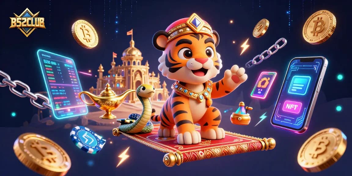 Join the excitement at B52CLUB with this dynamic casino-themed illustration featuring iconic characters and elements!