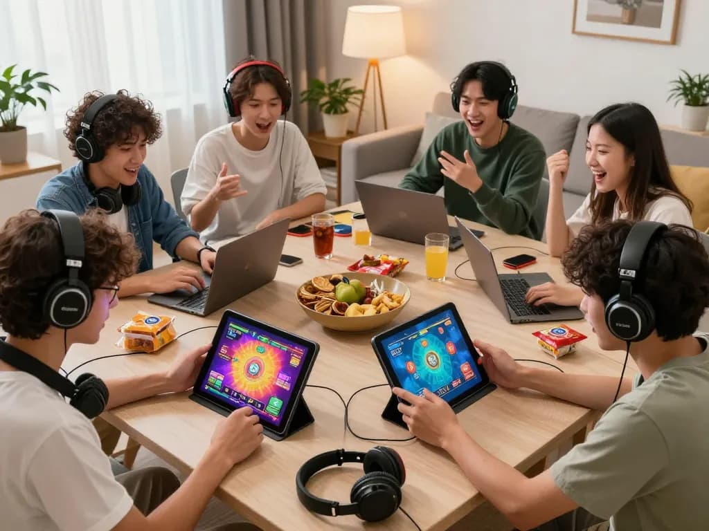 Players engaged in the vibrant Togel gaming experience on digital devices, showcasing excitement and energy.
