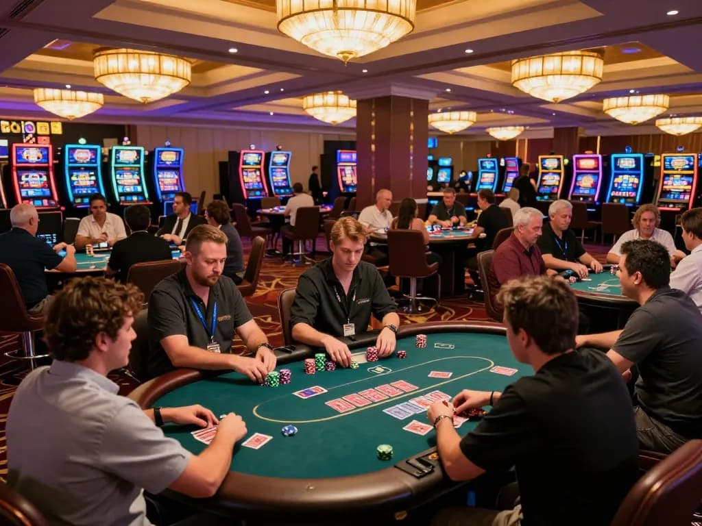 Players enjoying engaging poker games at king33 casino with vibrant atmosphere