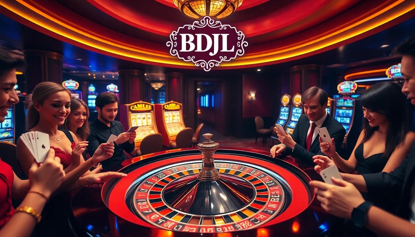 Exciting game at BDJL casino roulette table with players and vibrant poker chips.