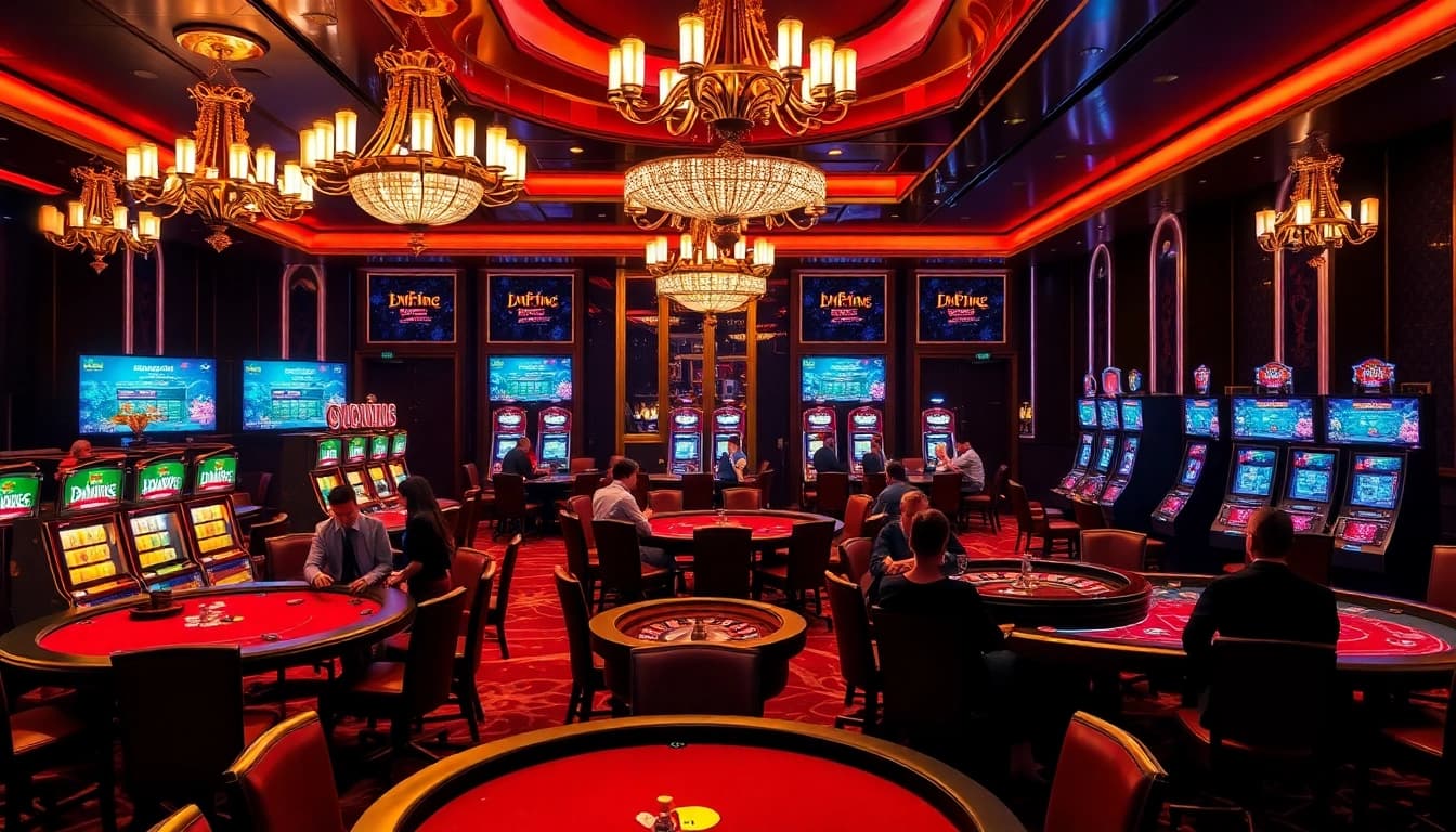 Players enjoying a thrilling experience at sodocasino with colorful gambling elements and elegant decor.