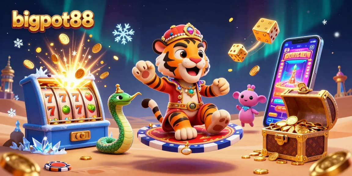 Spin the reels with bigpot88 in a vibrant, fantasy-themed casino illustration.