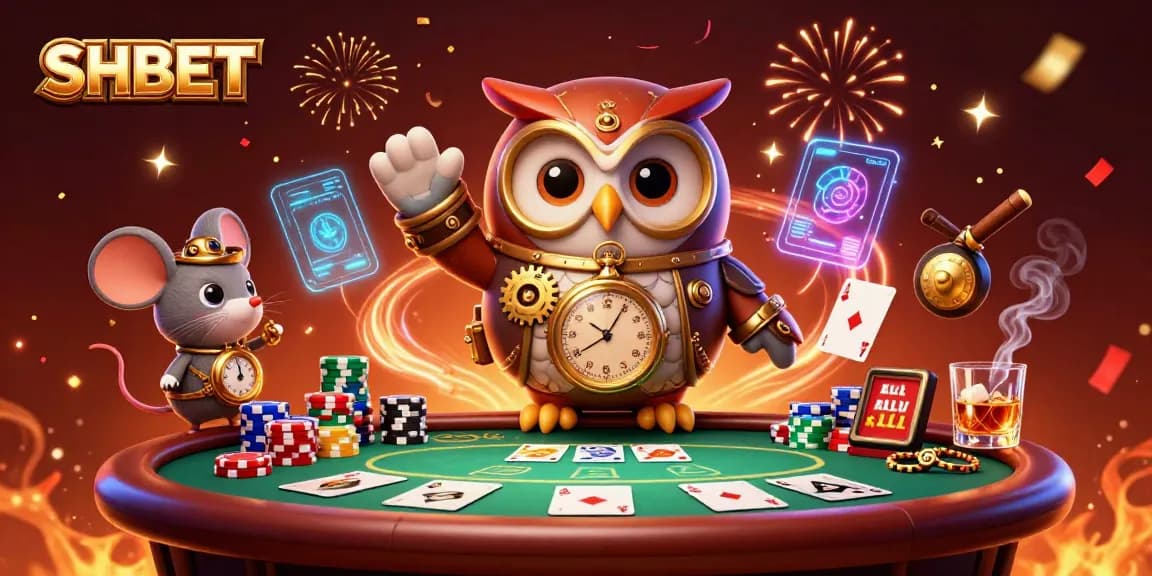 Experience the vibrant world of SHBET with a dynamic casino scene featuring steampunk elements.