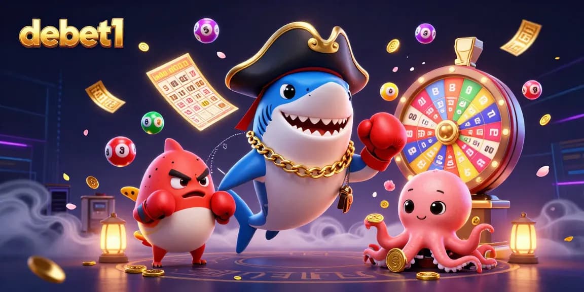 Experience the thrilling world of debet1 with vibrant lottery scenes and dynamic characters in a casino setting.