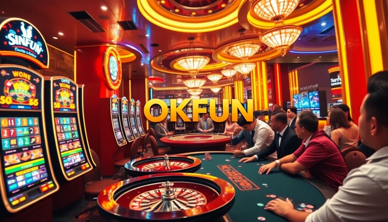 Experience the thrill of online gaming at OKFUN with vibrant casino visuals.