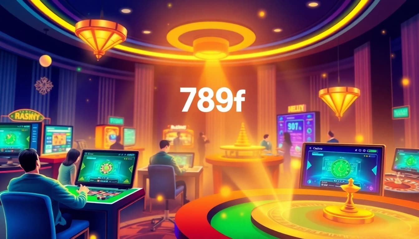 Online gambling scene showcasing 789f's exciting casino experience with digital devices and vibrant colors.