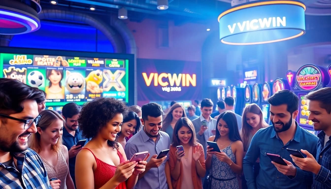 VICWIN online gambling platform showcasing games and user excitement.