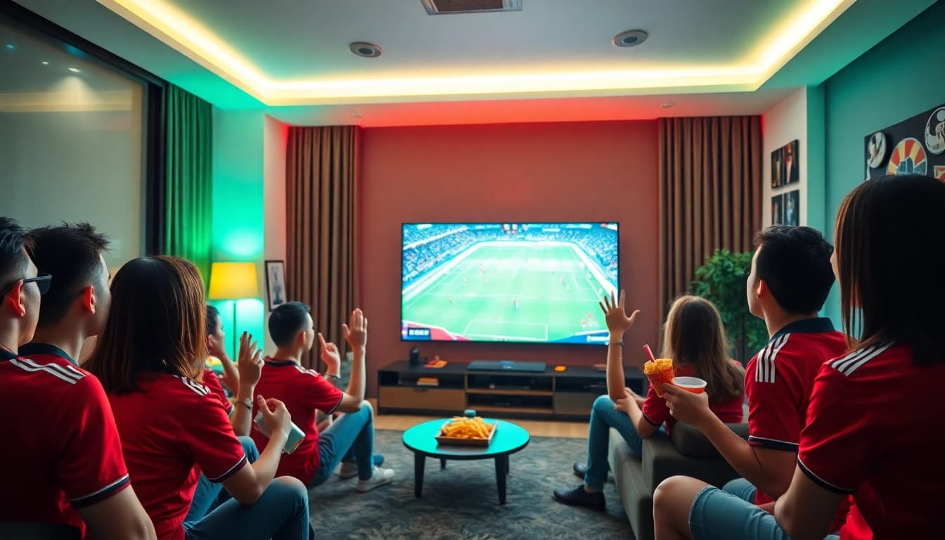 Lương Sơn TV football fans enjoying a live match in a vibrant atmosphere