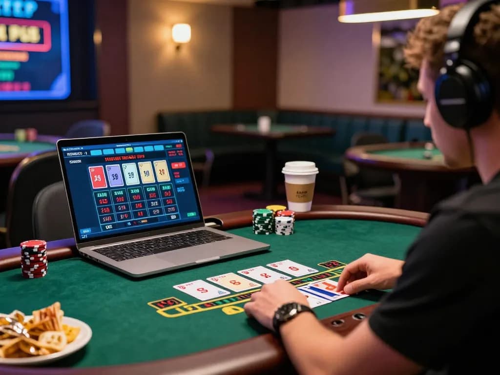 FC88 player engaged in live dealer blackjack game on a laptop, showcasing strategic gameplay.