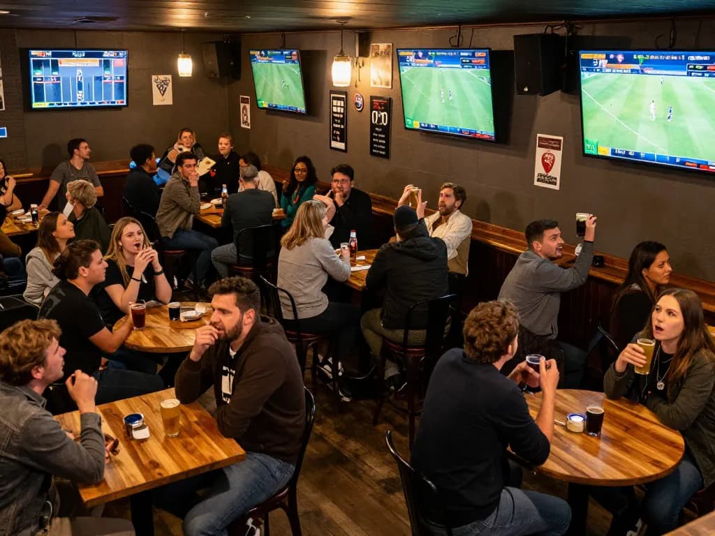 Excited patrons placing bets on their favorite teams at a vibrant sports betting venue, 789 enhancing their game day experience.