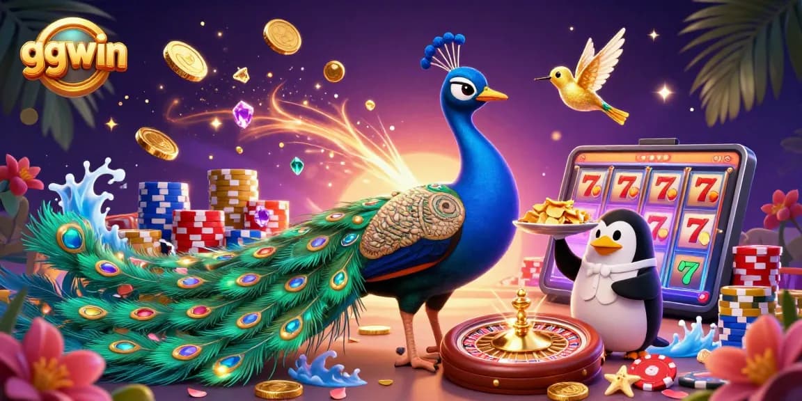 Spin to win at ggwin as the majestic peacock and friends deliver casino excitement with gems and golden coins.
