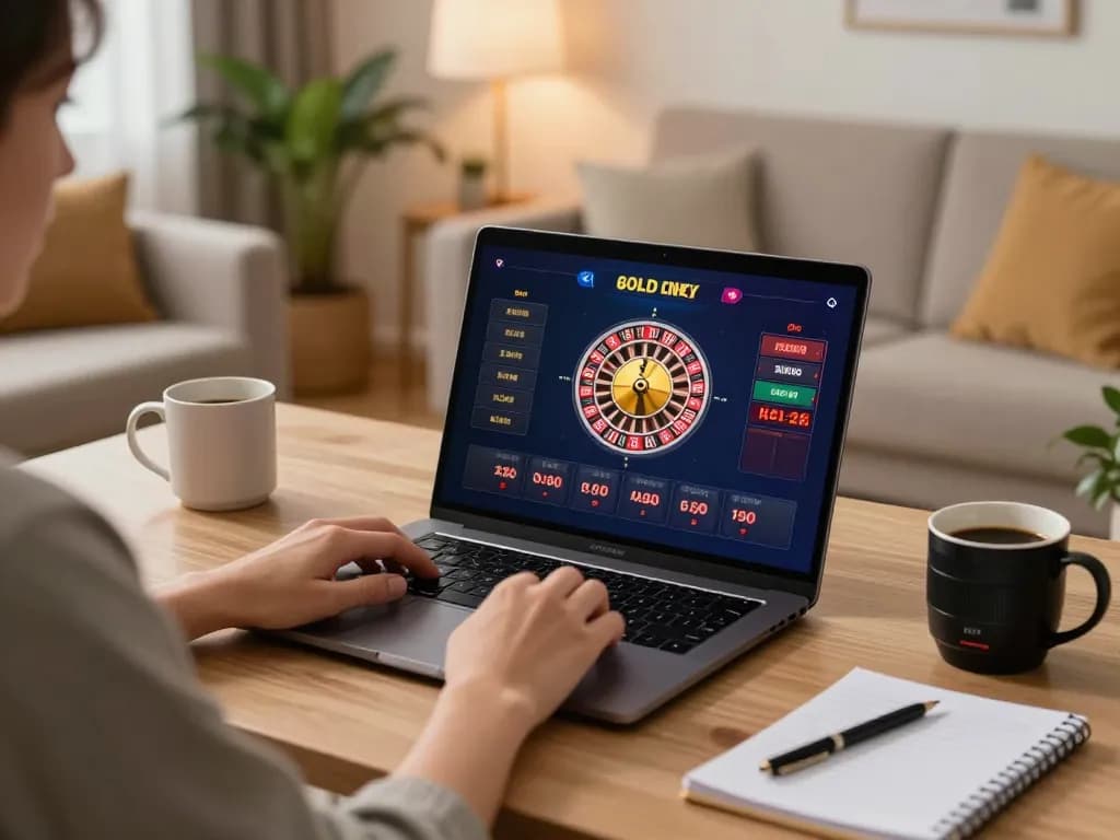 Experience mm88 with online roulette gameplay on a cozy laptop setup in a stylish living room.
