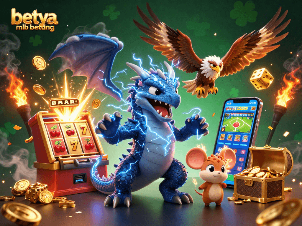Engage in betya mlb betting with a dynamic illustration of characters and casino elements.