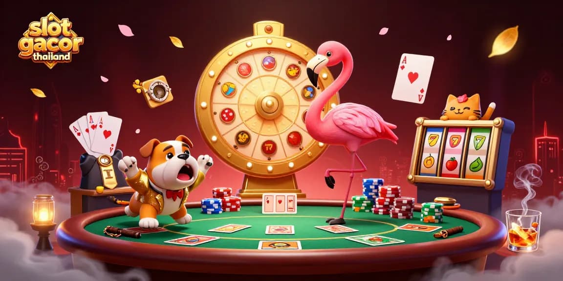 Experience the excitement of slot gacor thailand with a lively prize wheel scene featuring engaging characters.