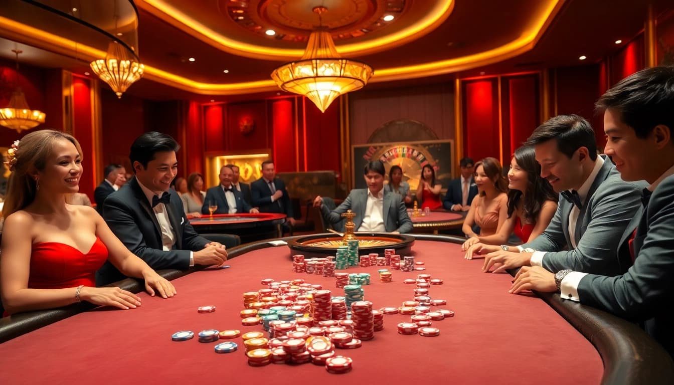 Engage in exhilarating poker gameplay with lương sơn tv in a vibrant, professional casino setting.