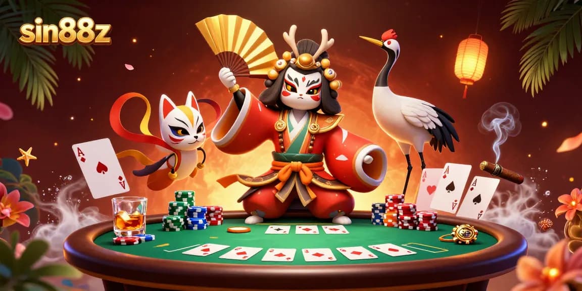 Engage with sin88z through a vibrant poker scene featuring diverse gaming elements.