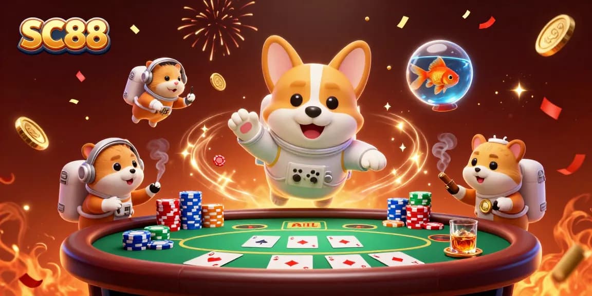Win big at SC88 with an astronaut corgi and friends in a thrilling space casino adventure!