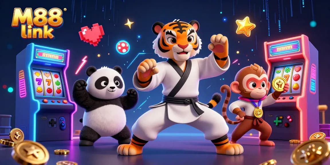Engage in thrilling casino excitement with M88 link featuring kung fu master and panda disciple.