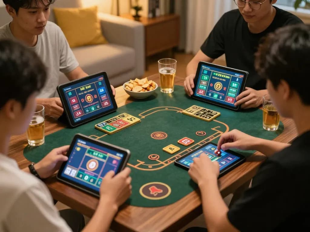 Tài xỉu online gameplay in a cozy home setting with players engaged and betting actively