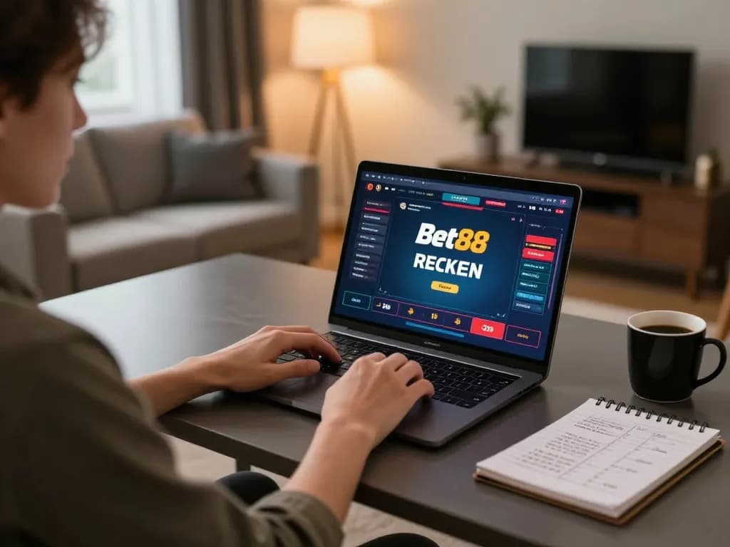Person engages in Bet88 online gaming on a laptop with betting strategies visible