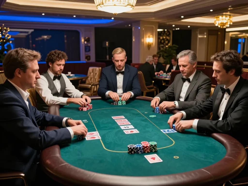 BET88 players enjoying a high-stakes poker game in an elegant VIP casino setting.