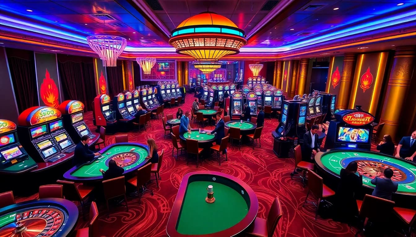 Experience the thrill of gambling in SODO with vibrant casino tables, lively players, and luxurious ambiance.