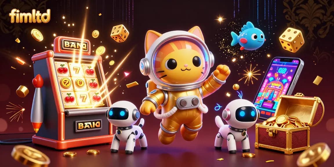 Experience a vibrant fimltd casino scene featuring unique characters, slot machines, and dynamic gaming action.