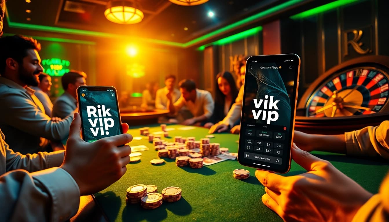 Experience thrilling action at Rik vip casino games with poker chips and cards on a vibrant table.