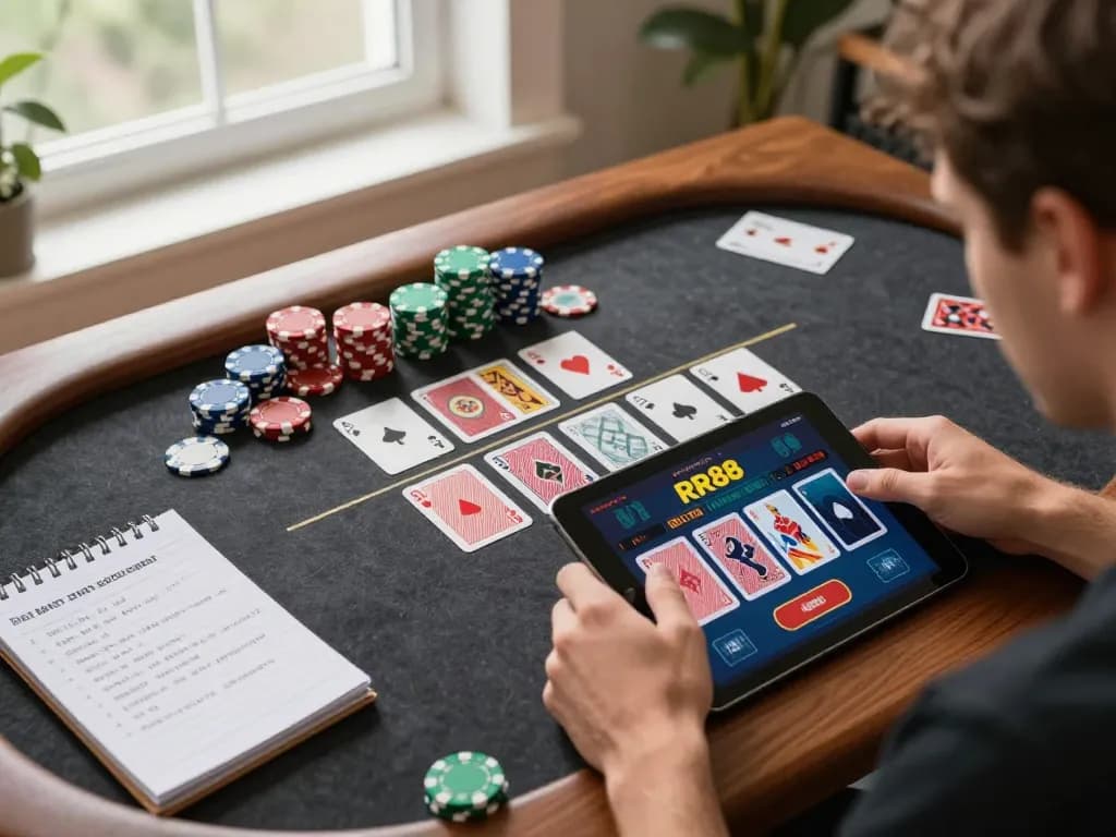 Engaging online poker gameplay at https://rr888.shopping/, featuring chips, cards, and strategy notes for smarter betting.