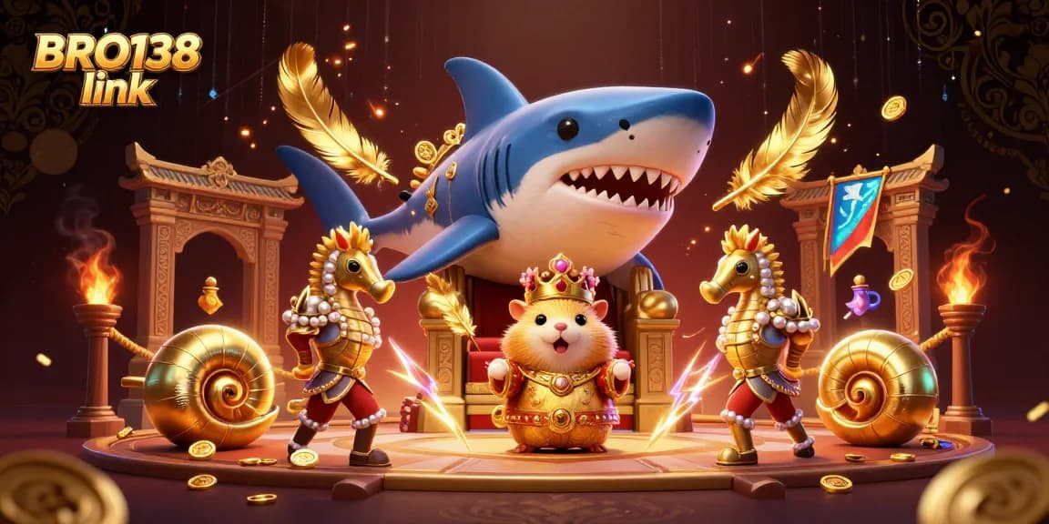 Experience the thrill with BRO138 link as a fierce golden hamster king reigns in an extravagant casino arena.