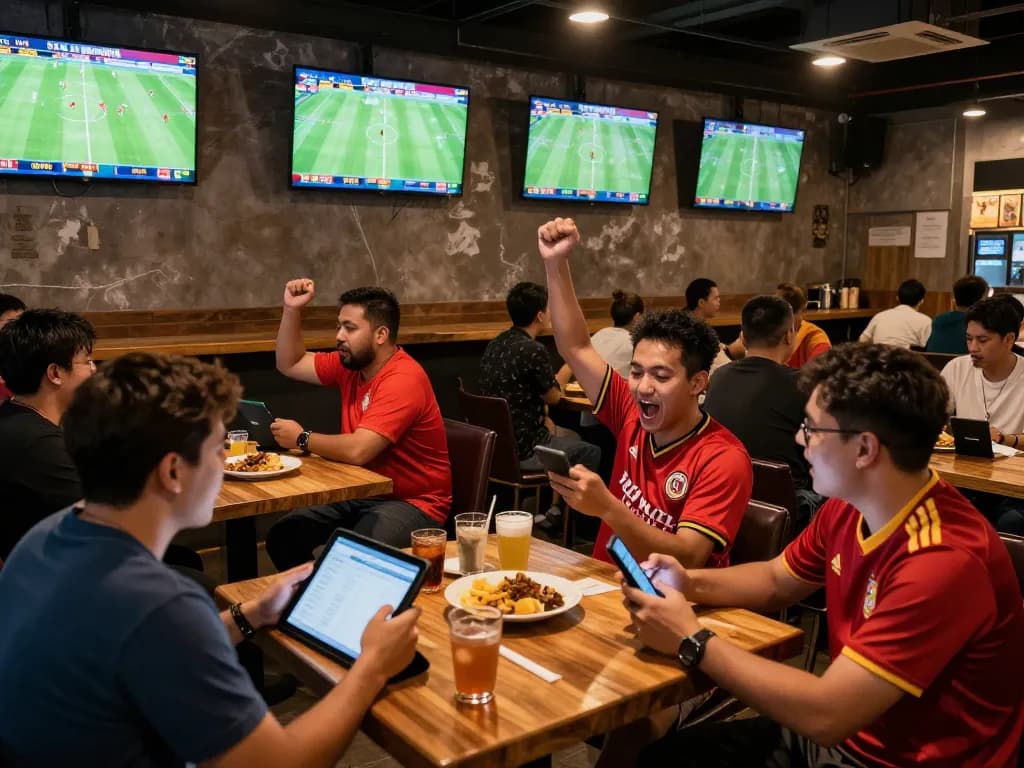 Tỷ Lệ Bóng Đá actively displayed in a lively sports betting environment with fans celebrating