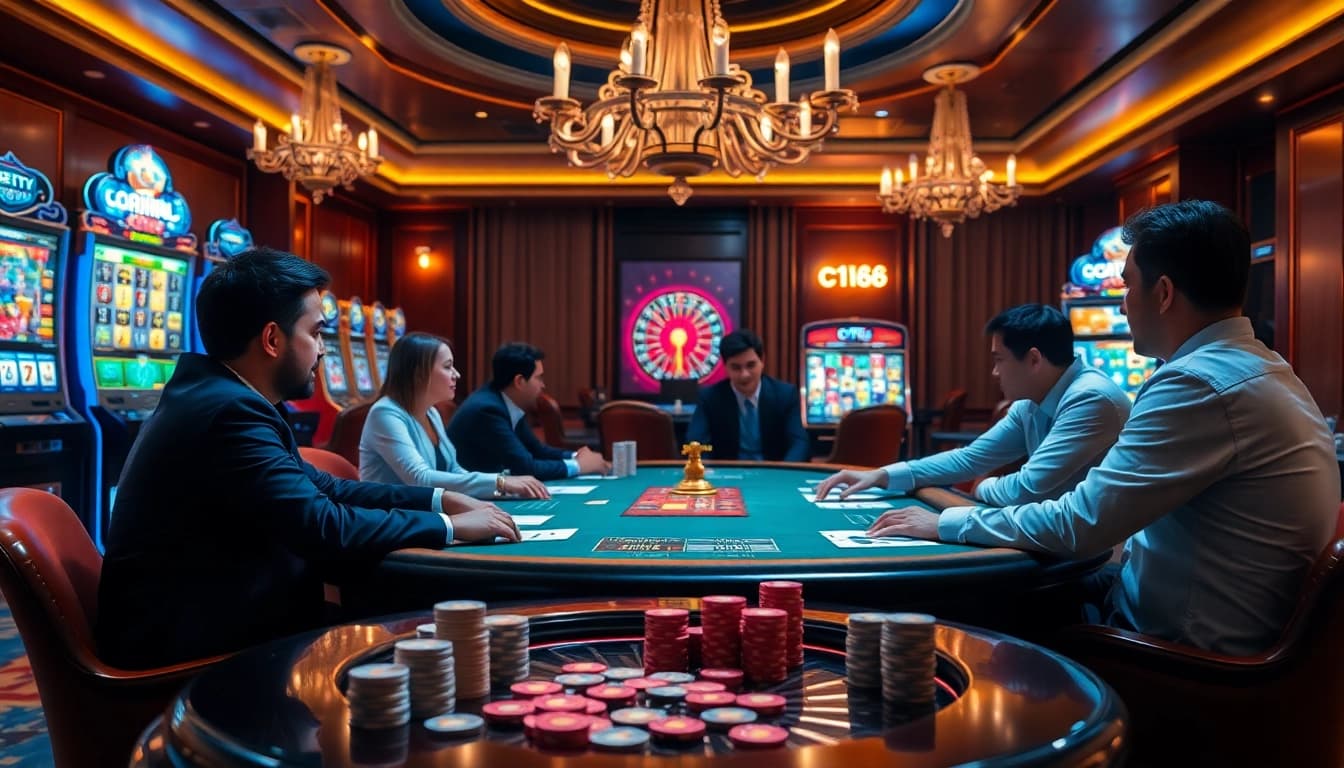 Experience thrilling gaming action with c168 đăng nhập at an elegant casino table filled with poker excitement.