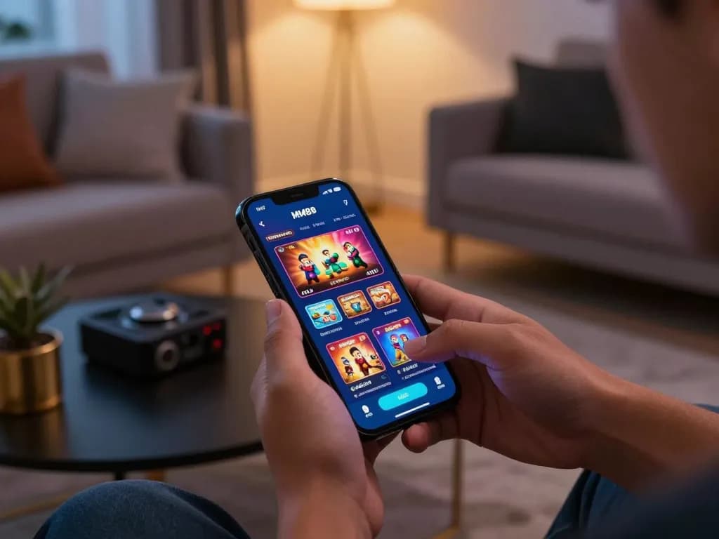 Person using smartphone to tải app MM88 for seamless mobile gambling experience
