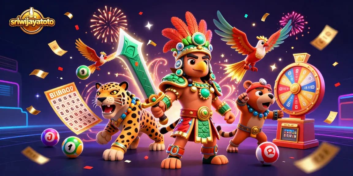 Sriwijayatoto offers thrilling lottery experiences with vibrant visuals and winning elements in a dynamic scene.