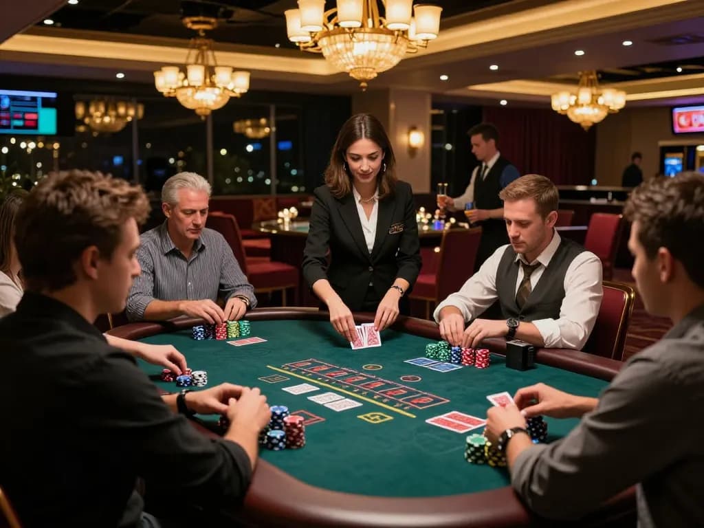 Players enjoying blackjack at 99ok's live dealer casino, capturing excitement and strategy.