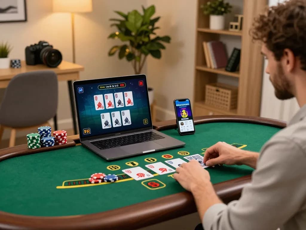 Player engaging in an exciting live dealer blackjack game at bk8 from their cozy home setting.