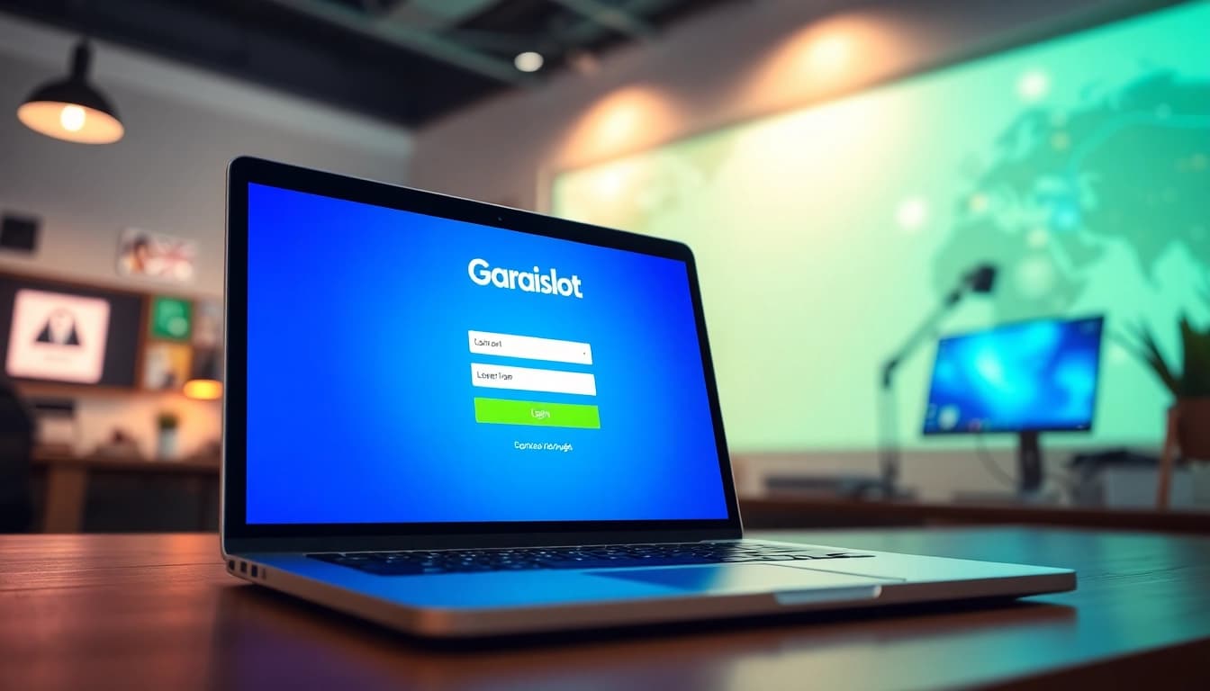 Masuk ke garasislot login dengan layar laptop terlihat modern dan menarik.