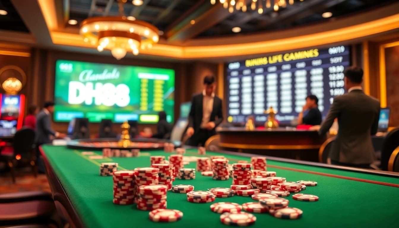 Engaging gamblers enjoying the thrill of DH88 at a luxurious casino table.