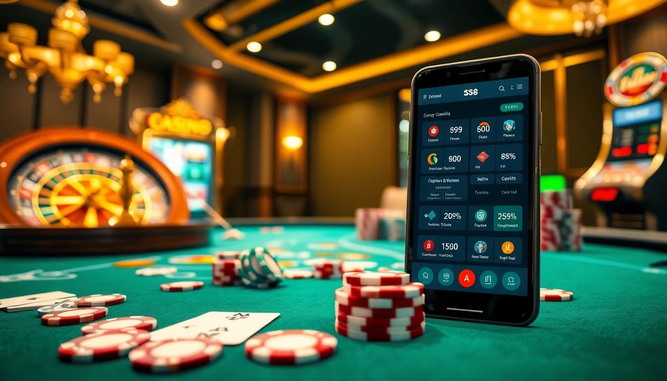 S8 gambling app interface displayed on a luxurious casino table with vibrant chips and exciting elements.