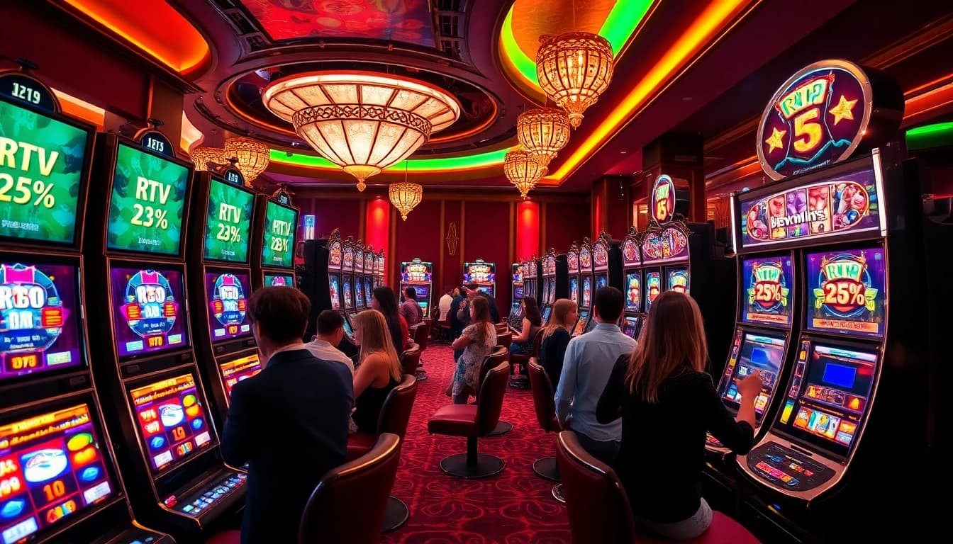 Players enjoying high RTP Slot Live games in an elegant casino setting filled with excitement.